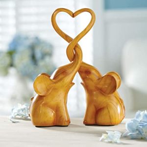 Two Piece Intertwined Loving Sculpture Elephants