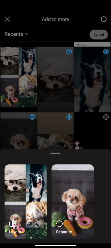 Choose photos for instagram stories