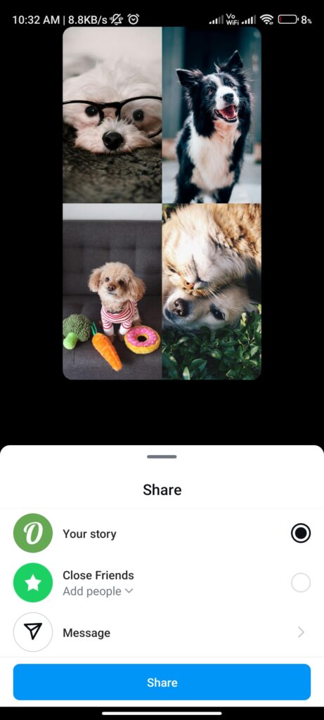 Share the collage on instagram stories
