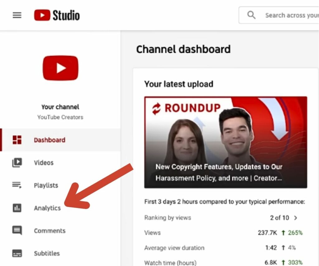 Navigate Analytics on Youtube Studio