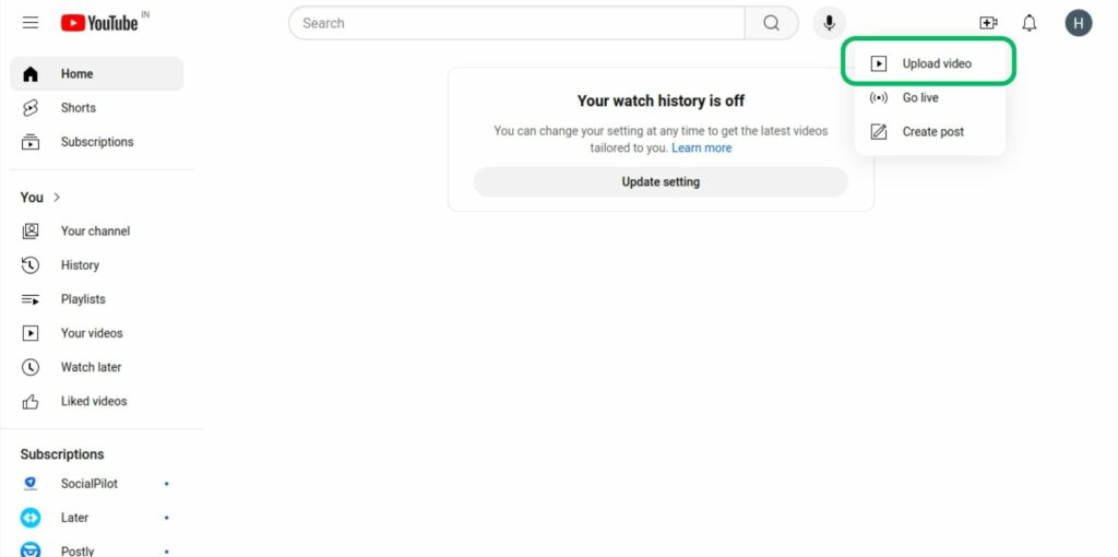 Select Upload Video For Youtube Shorts