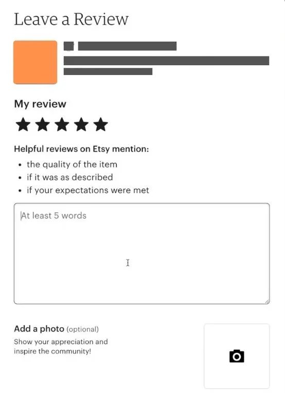 leave a review on Etsy