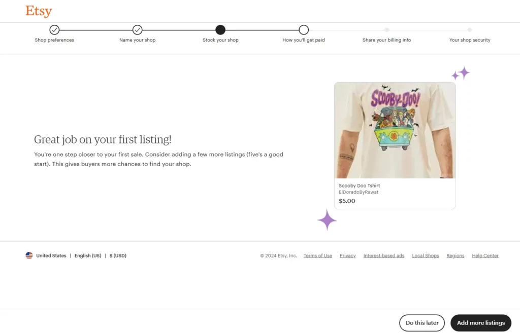 Create listing on Etsy