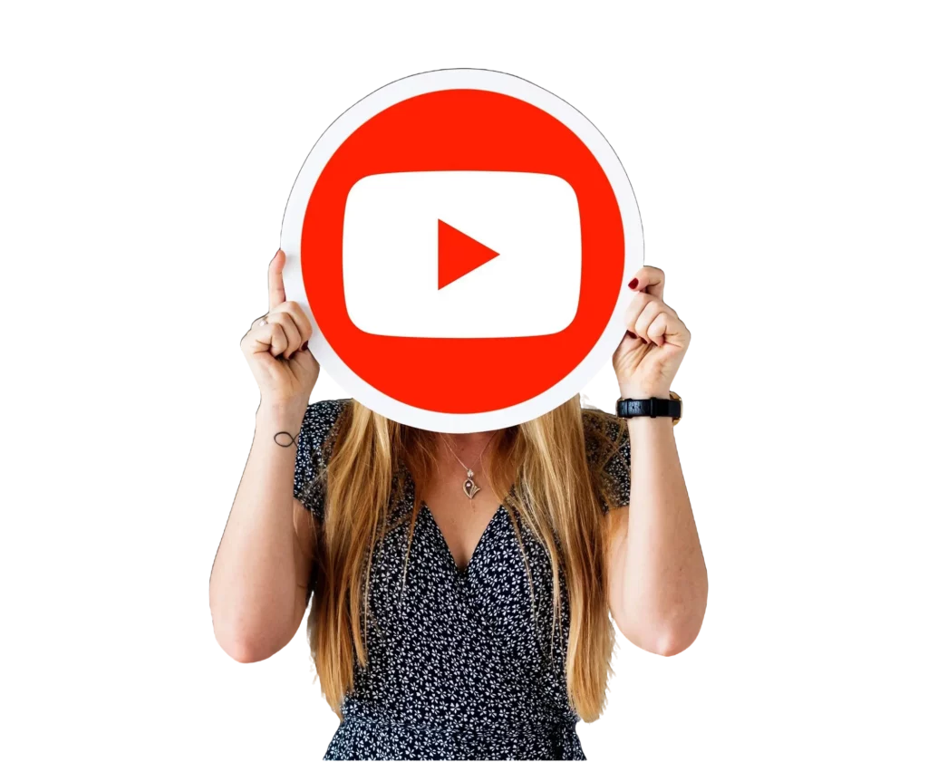 Girl with Youtube Logo - sell products on Youtube