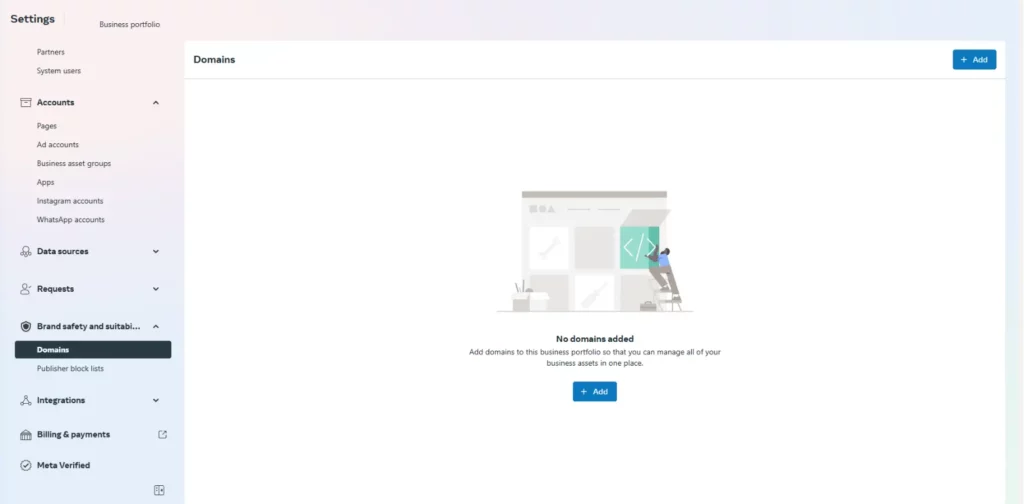 add domain on facebook through meta business